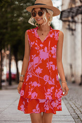 V Neck Floral Print Sleeveless Mini Dress