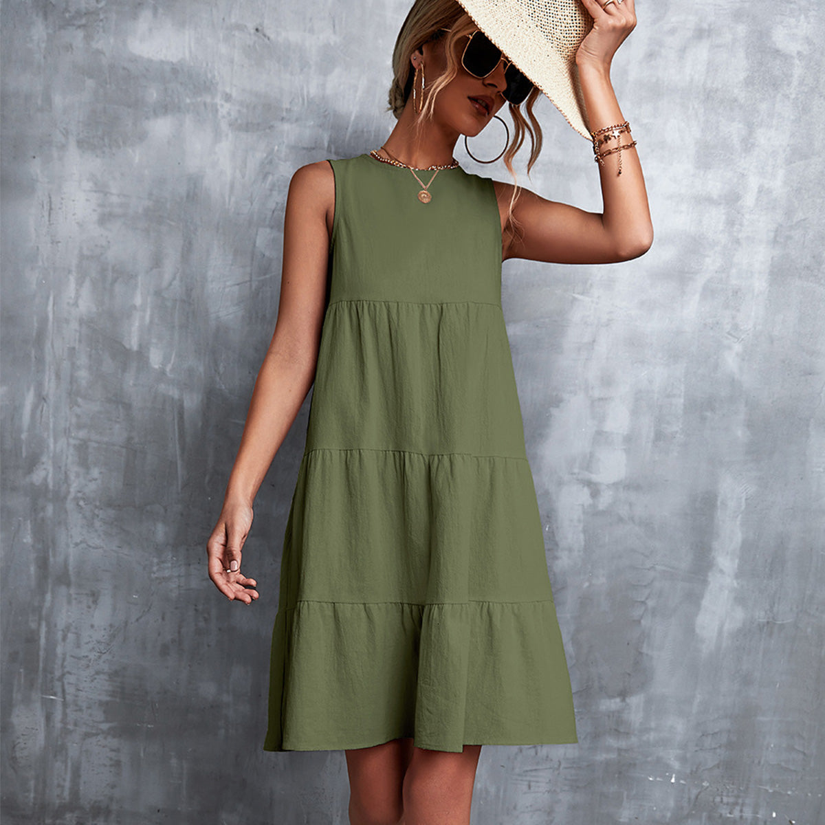 Round Neck Ruffled Sleeveless Mini Dress