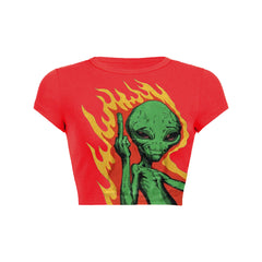 Alien letter print slant pockets Baby Tee