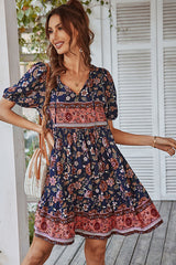 Bohemian V Neck Knoe Sleeve Mini Dress