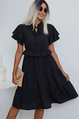 Ruffled Short Sleeve Solid Casual Dress