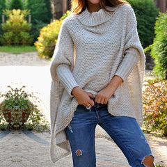 Women's High Collar Loose Hollow Bat Sweater