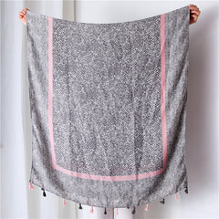 Tassel Grey Printed Cotton Scarf Shawl for Women Ladies Girls