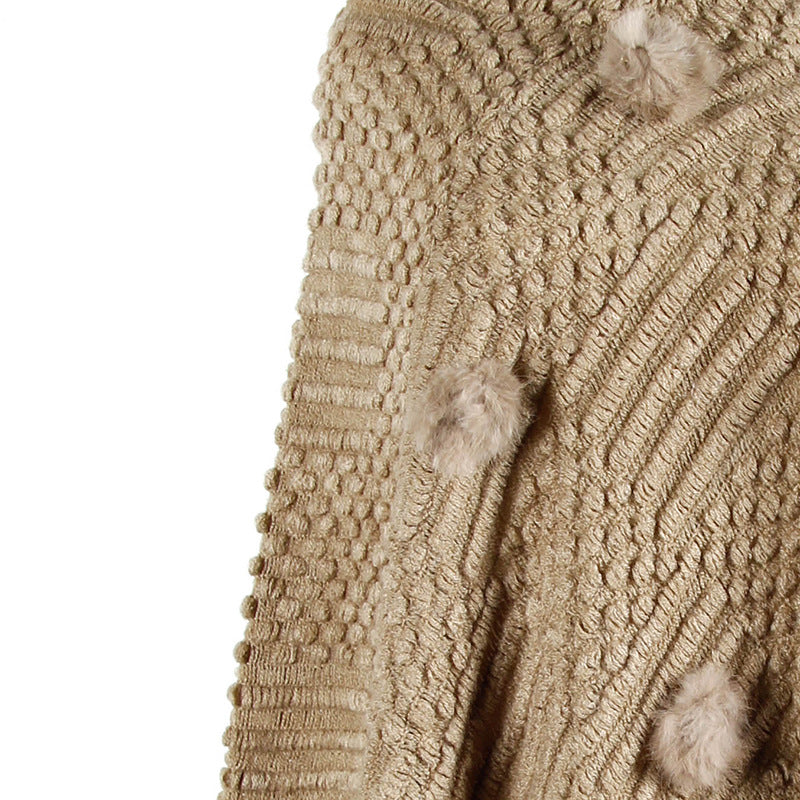 Tassel Fringed Pullover V-neck Collar Pompom Sweater Cloak Shawl Cape