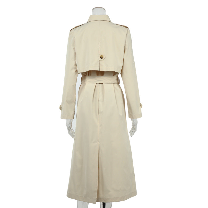 Splicing Lapel Lace-up Belt Windbreaker Coat