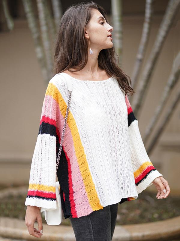 Women's Rainbow Knitting Hollow Loose Sweater Cover Ups