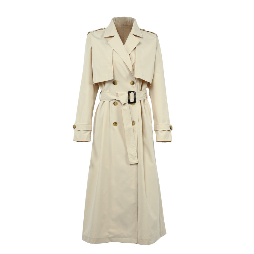 Splicing Lapel Lace-up Belt Windbreaker Coat