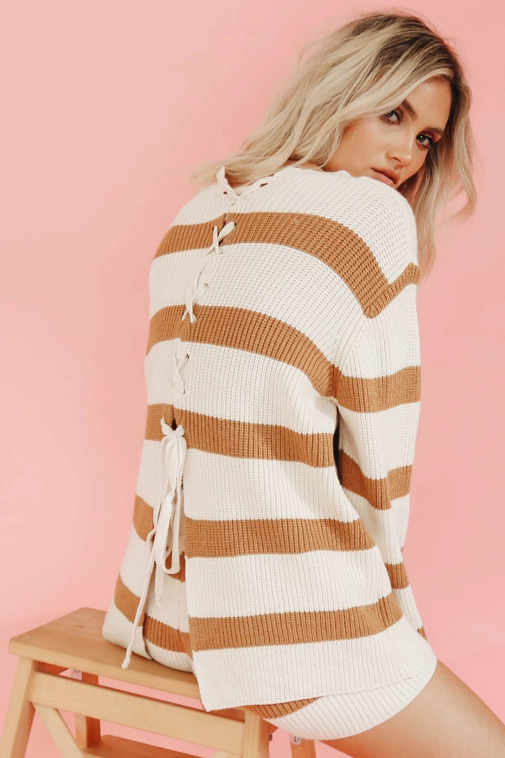 Women's Stripe Sweater Shorts Suit Set