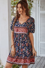 Bohemian V Neck Knoe Sleeve Mini Dress