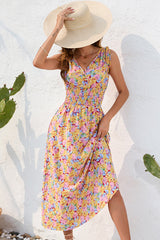 Floral Print V Neck Ruffle Hem  Casual Dress