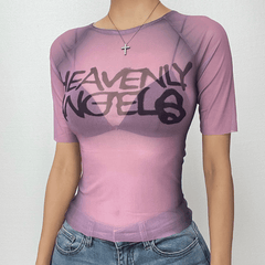 Sheer mesh see through contrast short sleeve top