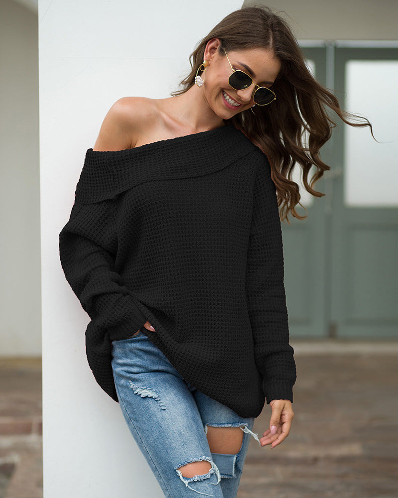 Women's Strapless Collar Solid Color Sweater