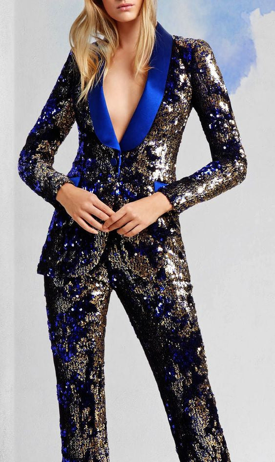 Eleanor Metallic Sequined Classic Pant Suit