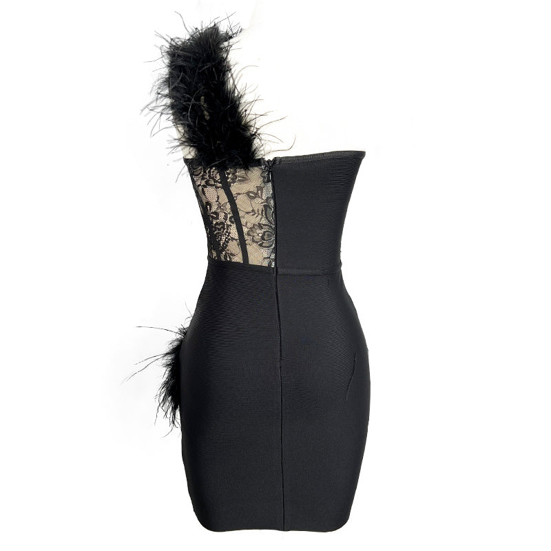 Angela feather one shoulder bandage mini dress