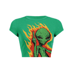 Alien letter print slant pockets Baby Tee