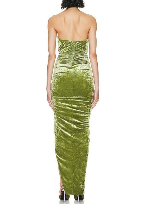 Stephanie Strapless Ruched Maxi Velvet Dress