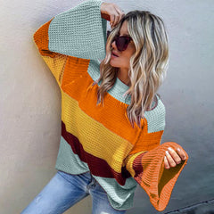 Women's Bell Sleeve Loose Colored Sweater