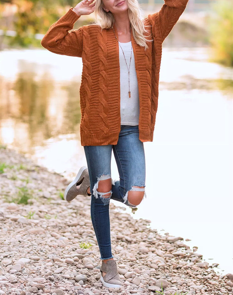 Solid Color Knit Long Cardigan Plus Size S-3XL