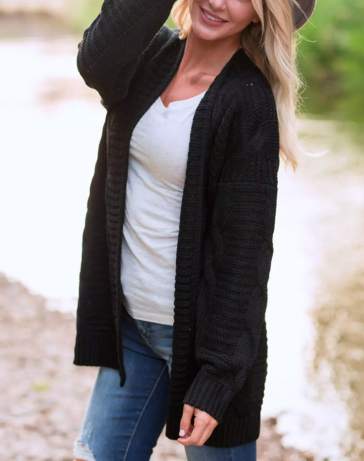 Solid Color Knit Long Cardigan Plus Size S-3XL