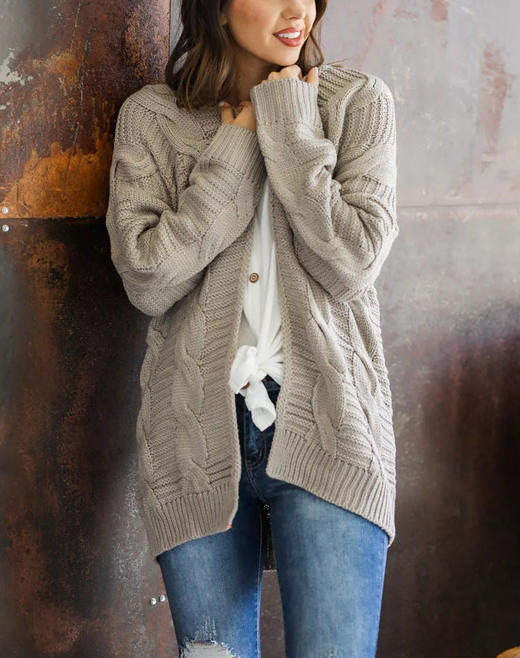 Solid Color Knit Long Cardigan Plus Size S-3XL
