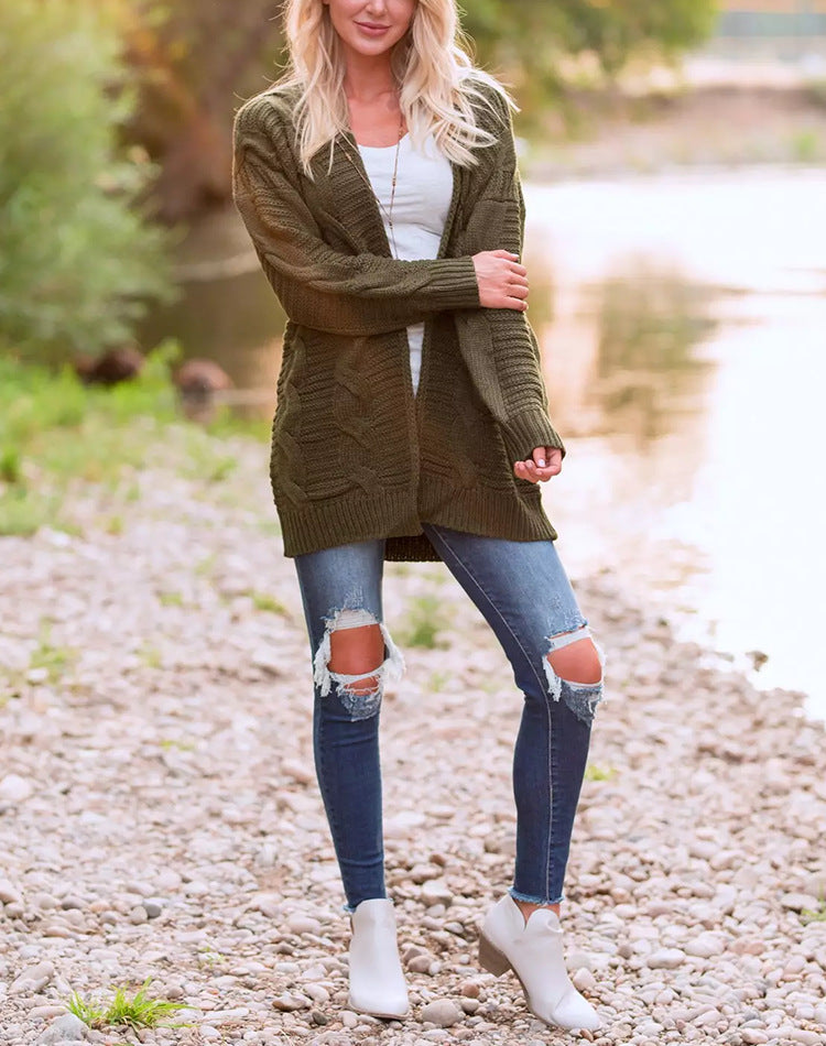 Solid Color Knit Long Cardigan Plus Size S-3XL