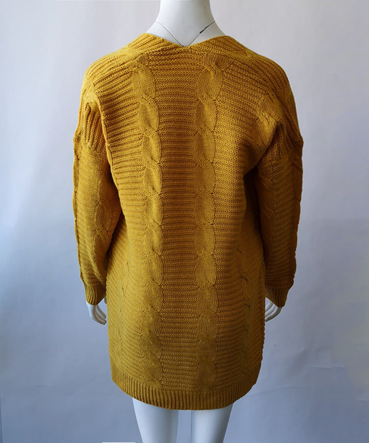 Solid Color Knit Long Cardigan Plus Size S-3XL