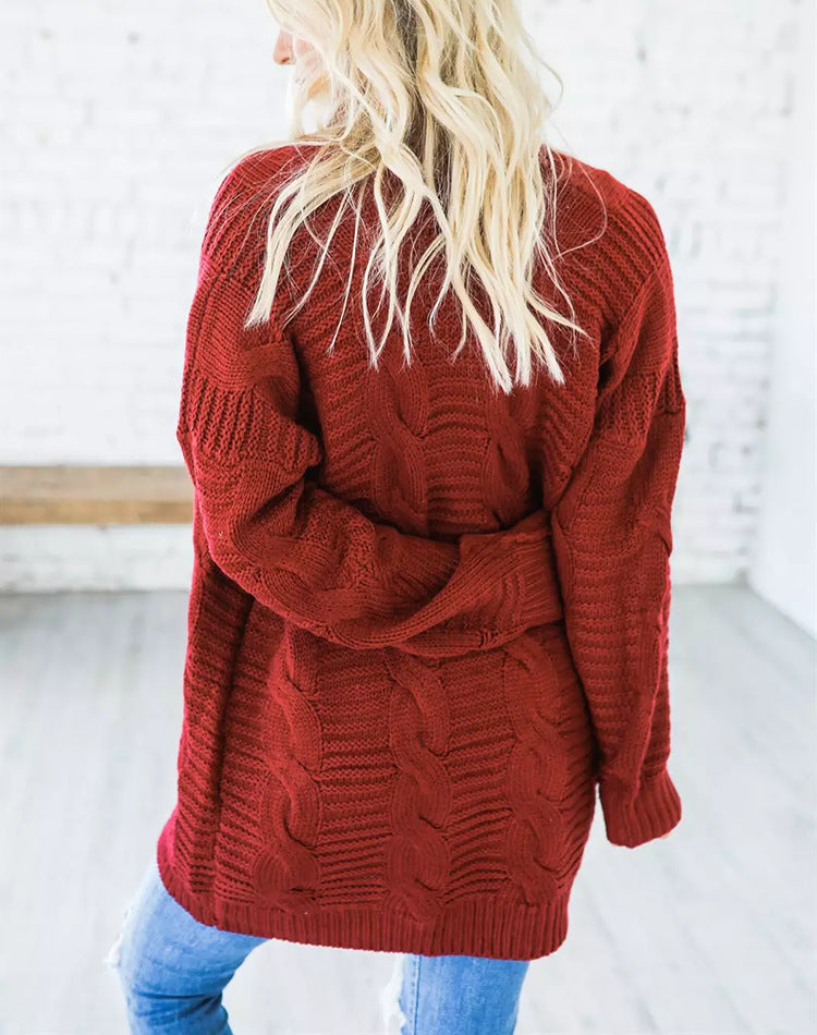 Solid Color Knit Long Cardigan Plus Size S-3XL