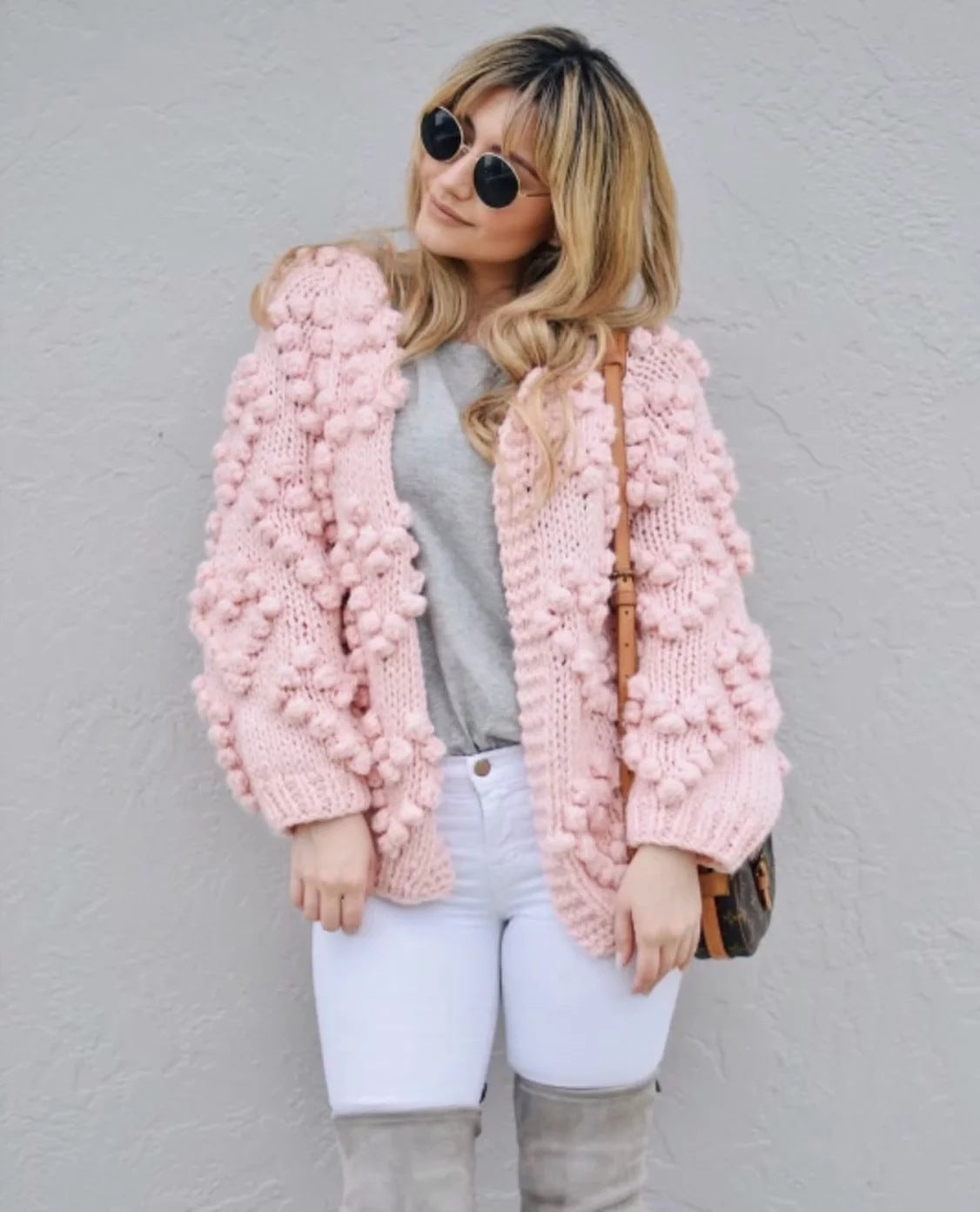 V-neck Handicraft Splicing Hollow-out Sweaters Cardigans