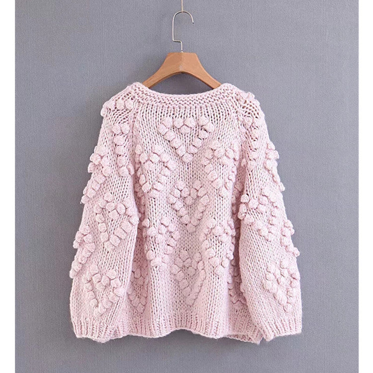 V-neck Handicraft Splicing Hollow-out Sweaters Cardigans