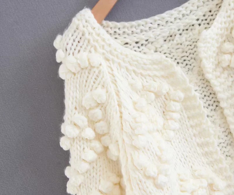 V-neck Handicraft Splicing Hollow-out Sweaters Cardigans