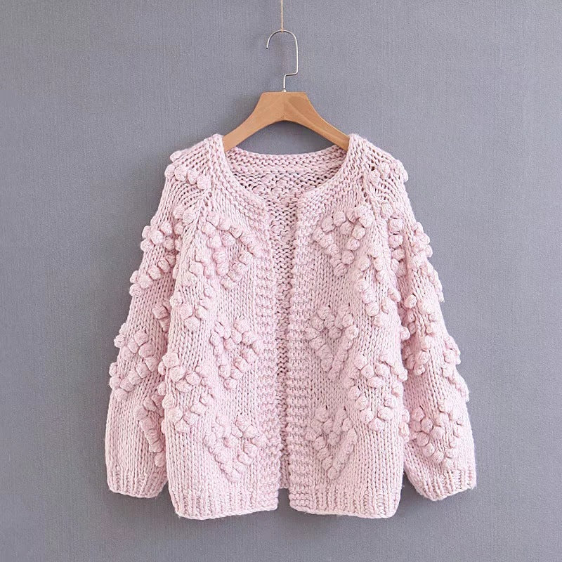 V-neck Handicraft Splicing Hollow-out Sweaters Cardigans
