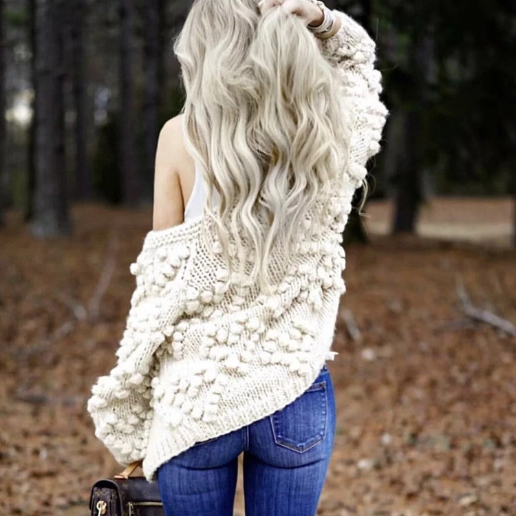 V-neck Handicraft Splicing Hollow-out Sweaters Cardigans