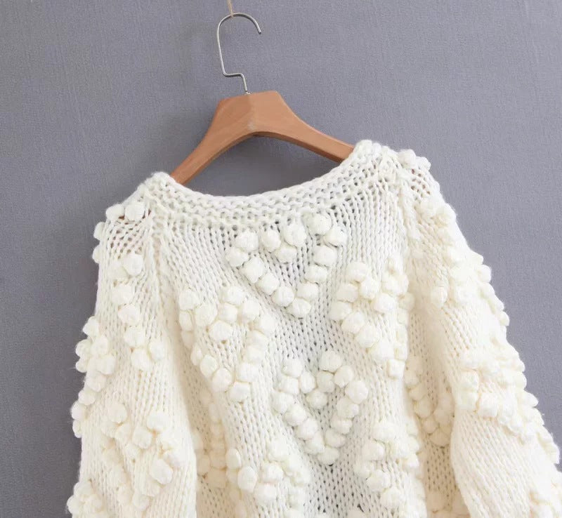 V-neck Handicraft Splicing Hollow-out Sweaters Cardigans