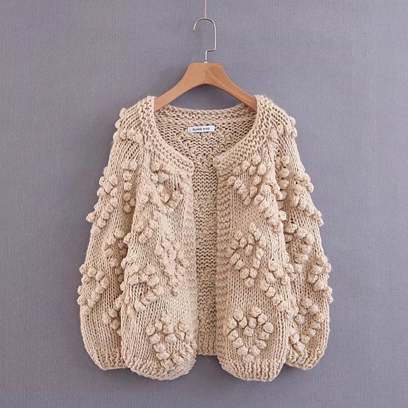 V-neck Handicraft Splicing Hollow-out Sweaters Cardigans
