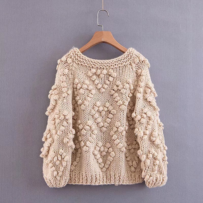 V-neck Handicraft Splicing Hollow-out Sweaters Cardigans