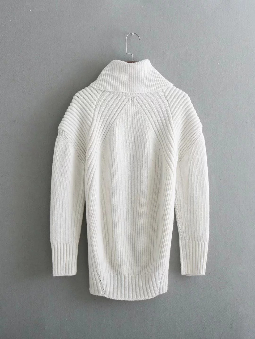 Slit Hem Knit Pile Collar High Low Sweaters
