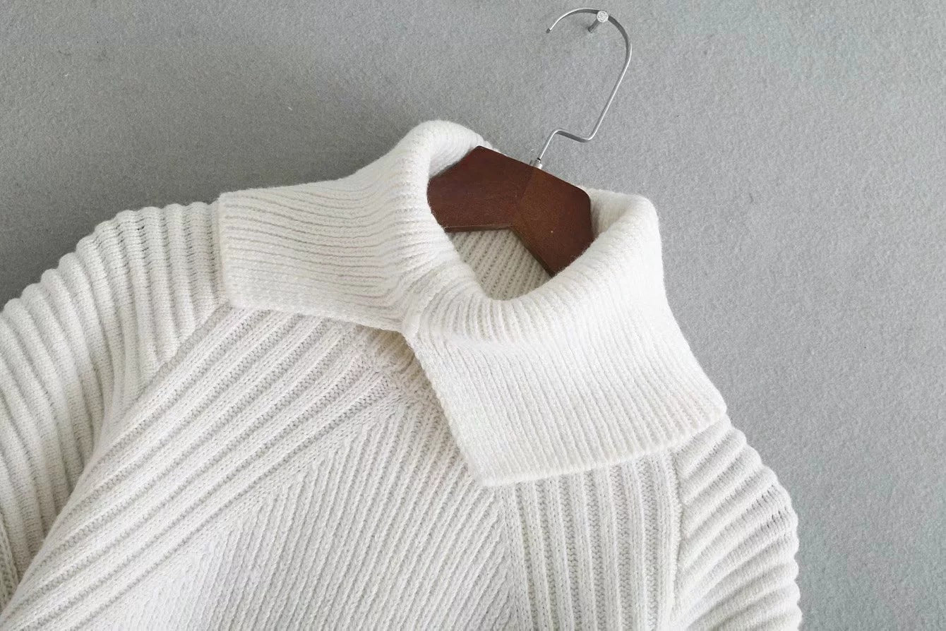 Slit Hem Knit Pile Collar High Low Sweaters