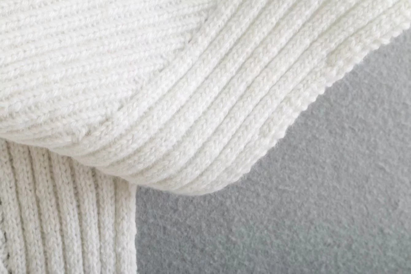 Slit Hem Knit Pile Collar High Low Sweaters