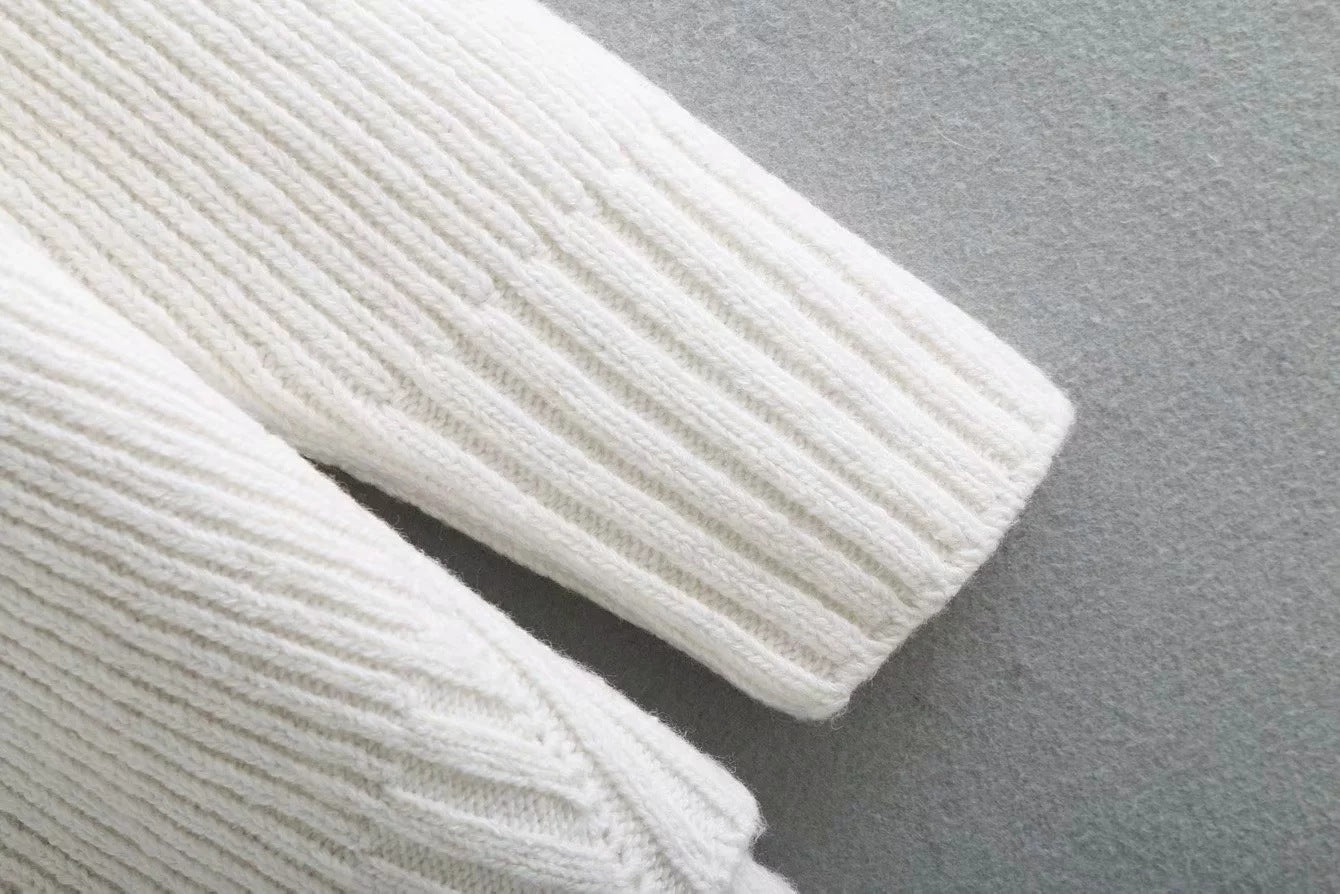 Slit Hem Knit Pile Collar High Low Sweaters