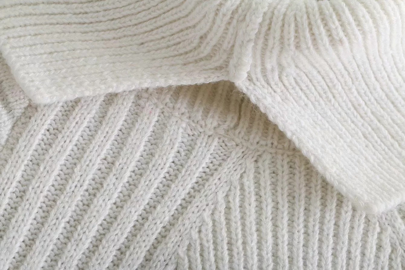 Slit Hem Knit Pile Collar High Low Sweaters