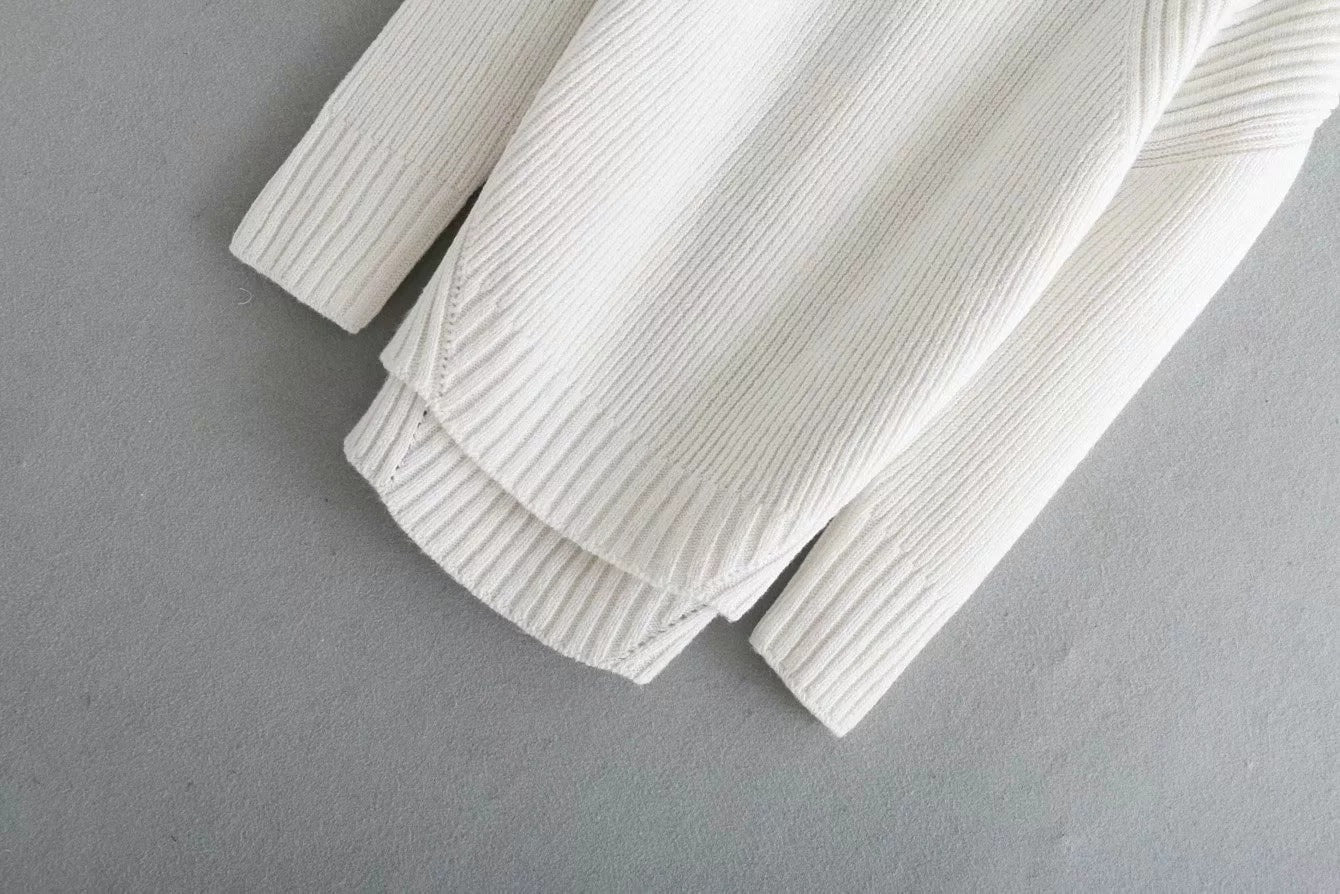 Slit Hem Knit Pile Collar High Low Sweaters