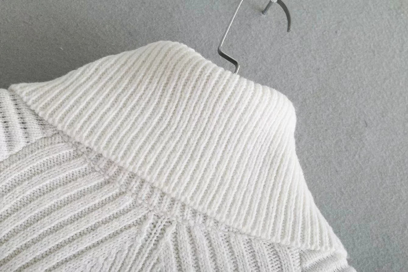 Slit Hem Knit Pile Collar High Low Sweaters