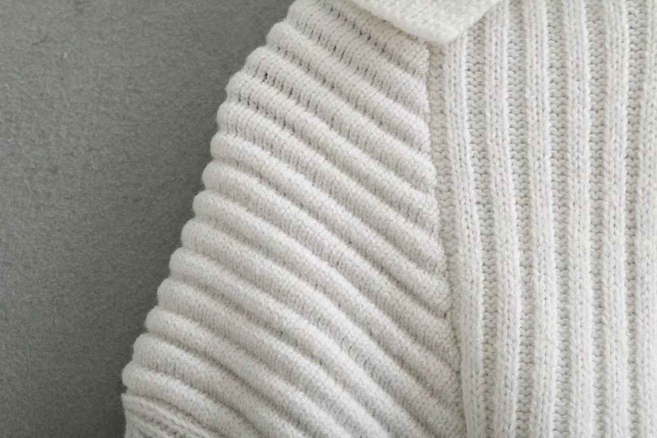Slit Hem Knit Pile Collar High Low Sweaters