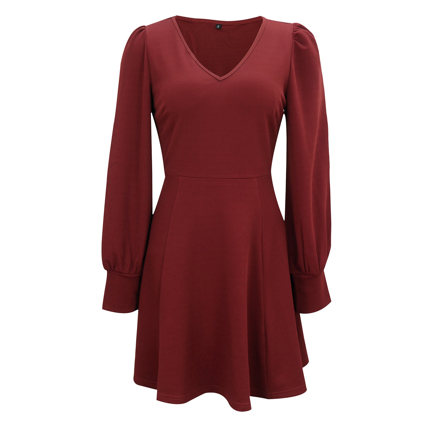 V-neck Long Sleeve Waistband Mini Dress