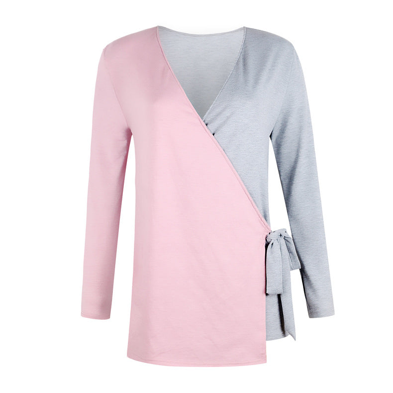 Women's V Neck Cross-Bandage Long Sleeve Sweater