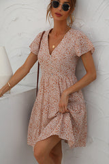 Fashion Printed Ruched Short Sleeve Dress