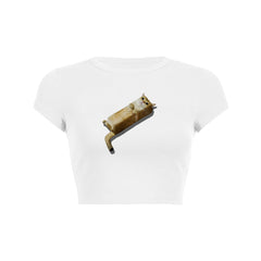 Bread cat print crop top baby tee