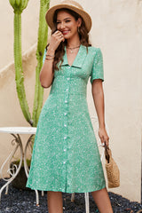 V Neck Button Up Floral Print Casual Dress