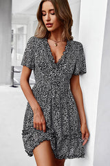 V Neck Printed Fashion Mini Dress