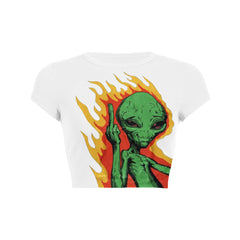 Alien letter print slant pockets Baby Tee